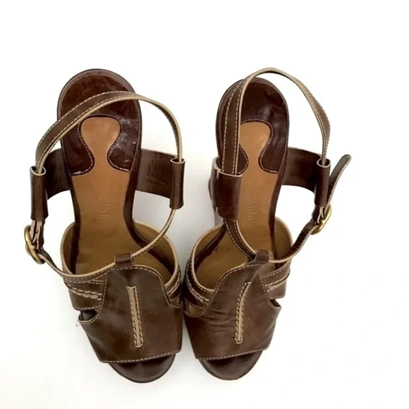 Chloe Saturnia Brown Calf Wedge size 38 - Picture 3 of 6